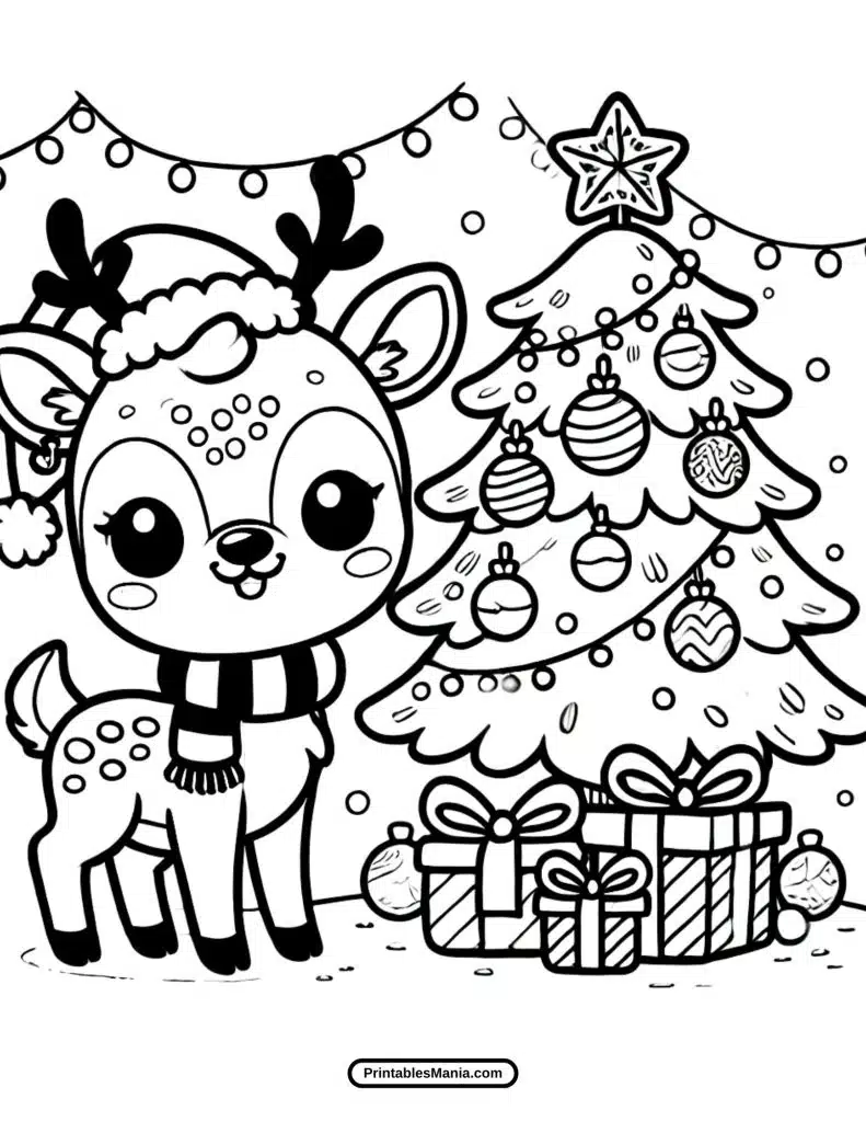 fun deer with christmas lights coloring sheet