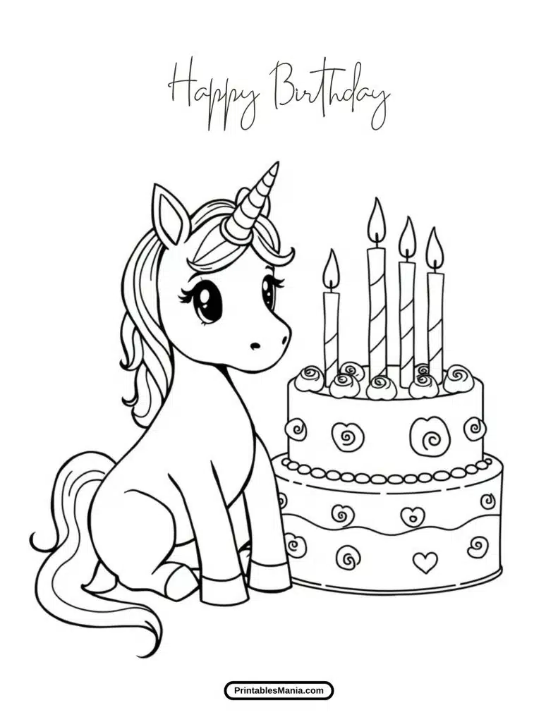 unicorn birthday coloring page