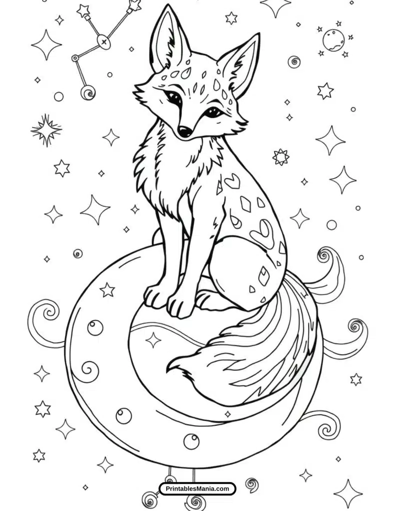 fox cub with big ears coloring sheet in a playful pose