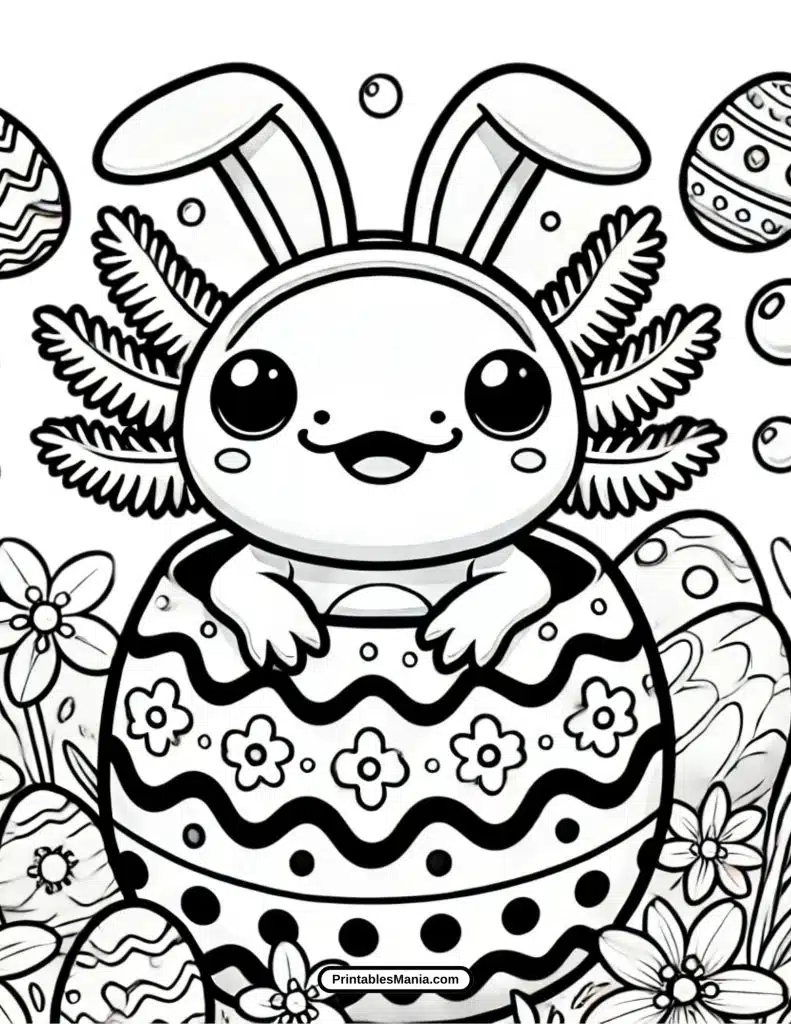 easter axolotl coloring page