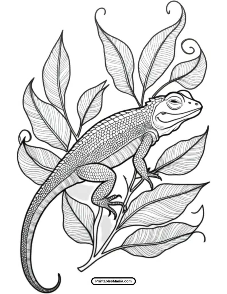 lizard hiding in leaves coloring sheet