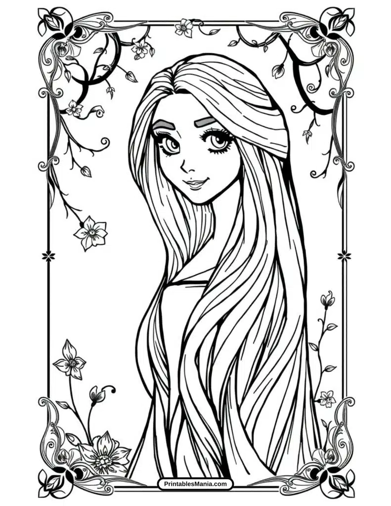 rapunzel and her golden hair coloring sheet