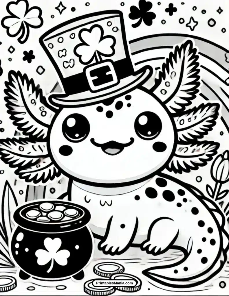 st patrick's day axolotl coloring page