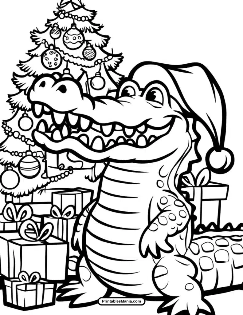 christmas crocodile coloring page