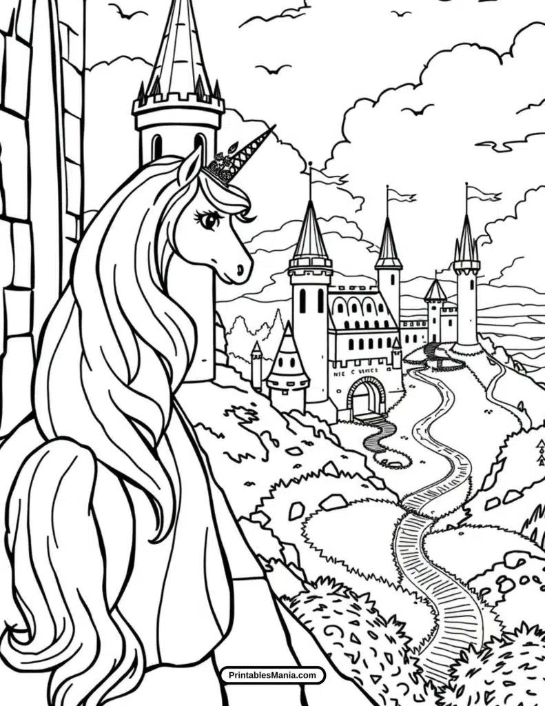 a unicorn in a fairy castle