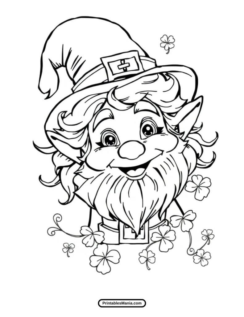 cute irish leprechaun coloring sheet with a warm smile