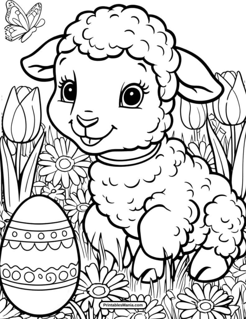 fluffy spring lamb easter coloring sheet