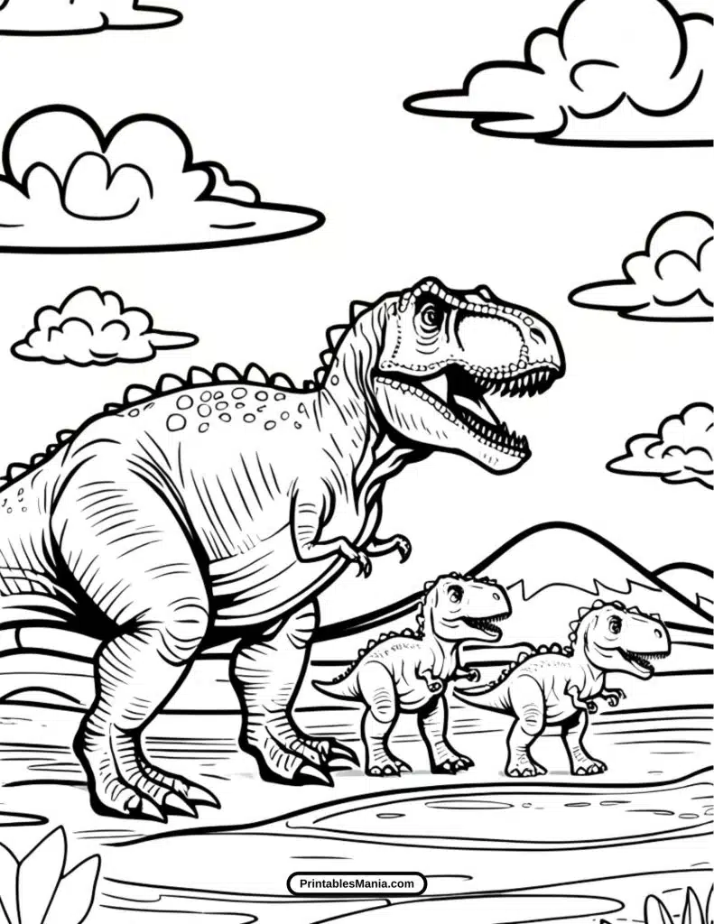 happy dinosaur family page for coloring