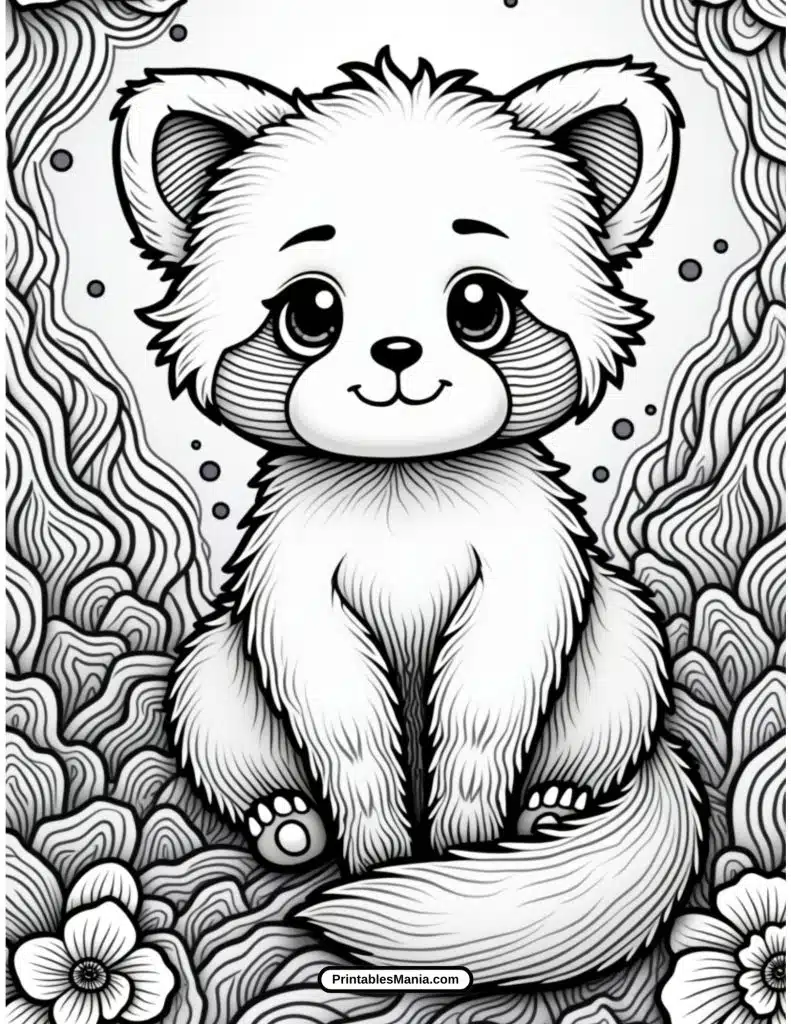 cute forest red panda coloring page printable