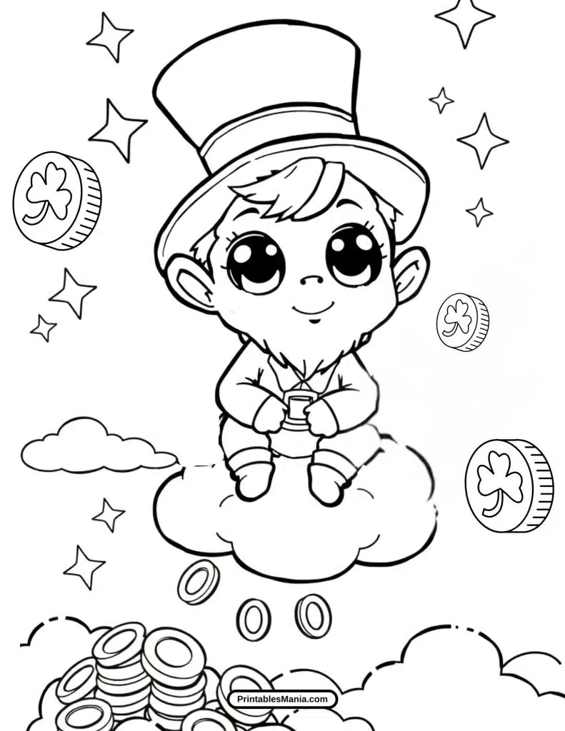 leprechaun and fairy tale elements coloring page with a magical touch