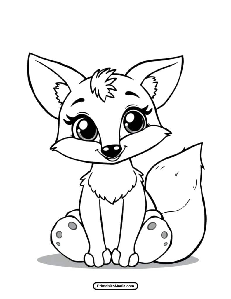 gentle fox with a fluffy tail coloring page