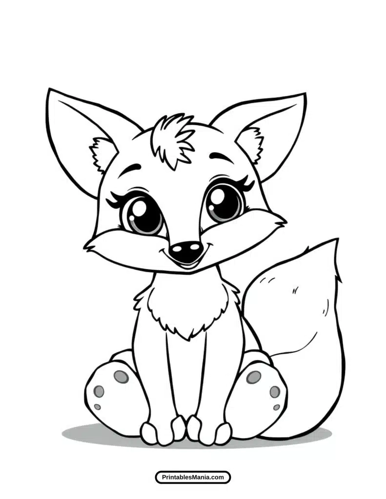 gentle fox with a fluffy tail coloring page