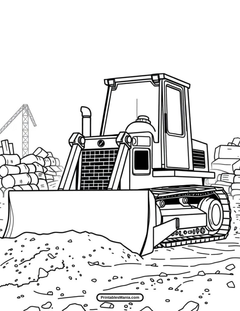 heavy machinery bulldozer coloring page with detailed parts