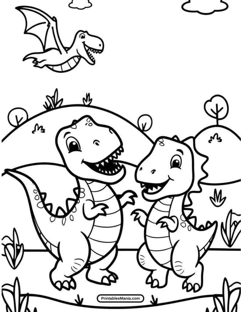 dinosaur friends coloring page