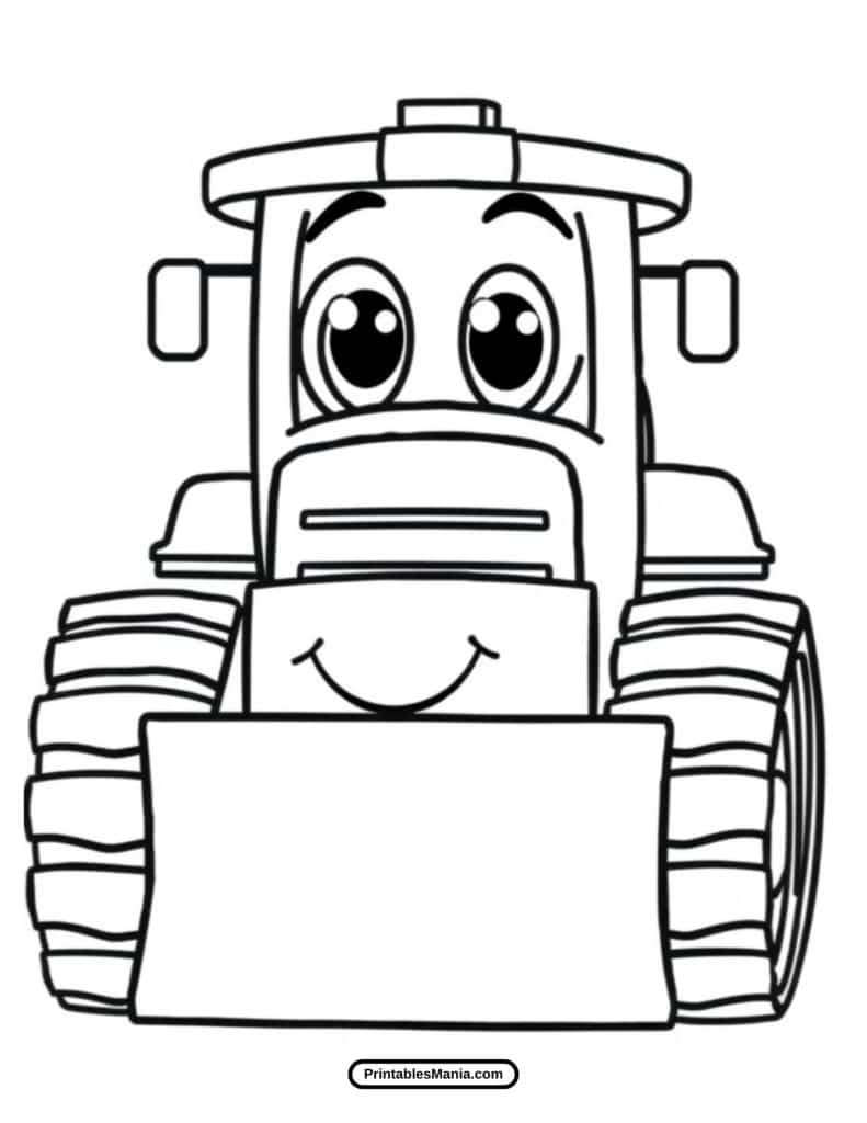 cartoon bulldozer driving coloring page for kids