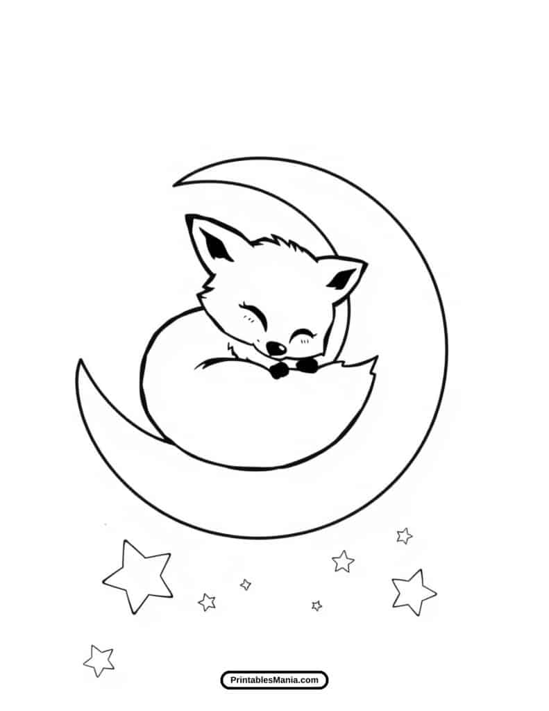 sleeping fox coloring sheet curled up in a cozy position