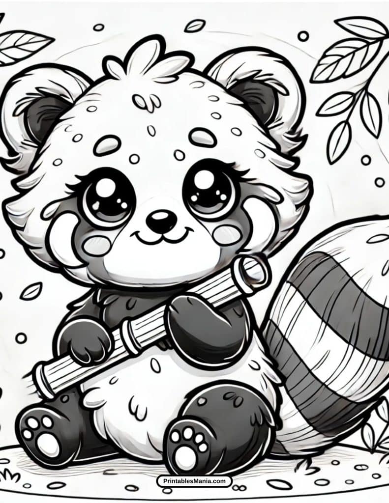 red panda playing in nature coloring page