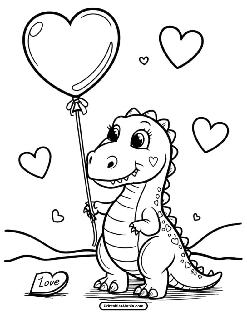 valentines day dinosaur coloring page