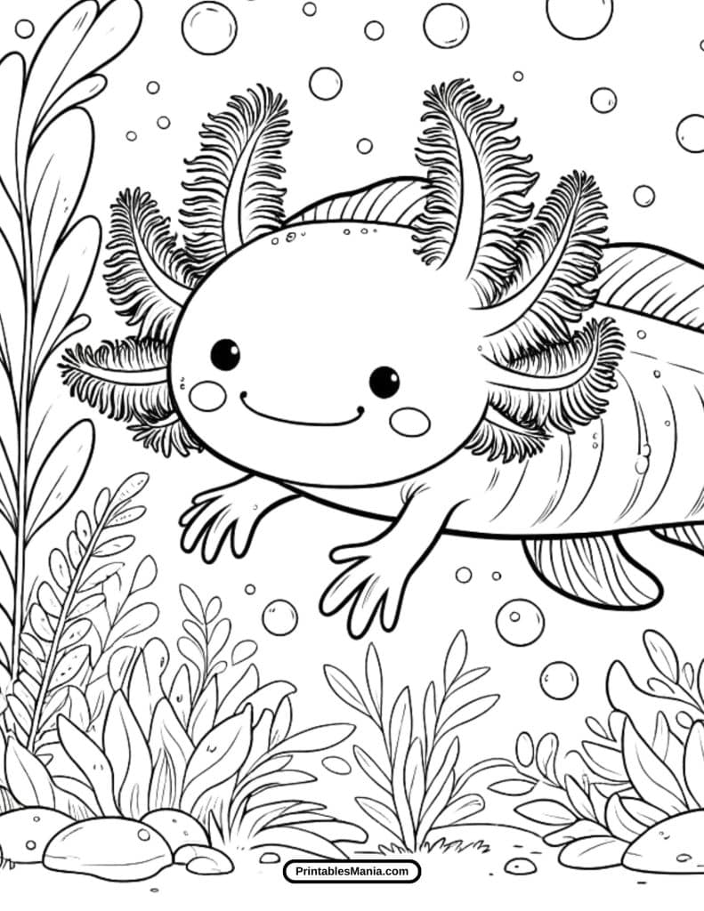 simple axolotl outline for coloring fun