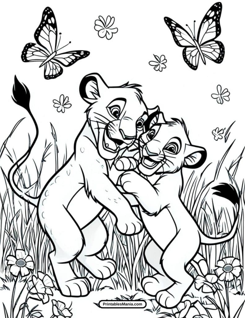 nala playing with Simba coloring page