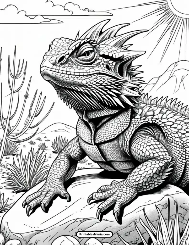 lizard climbing a rock coloring sheet