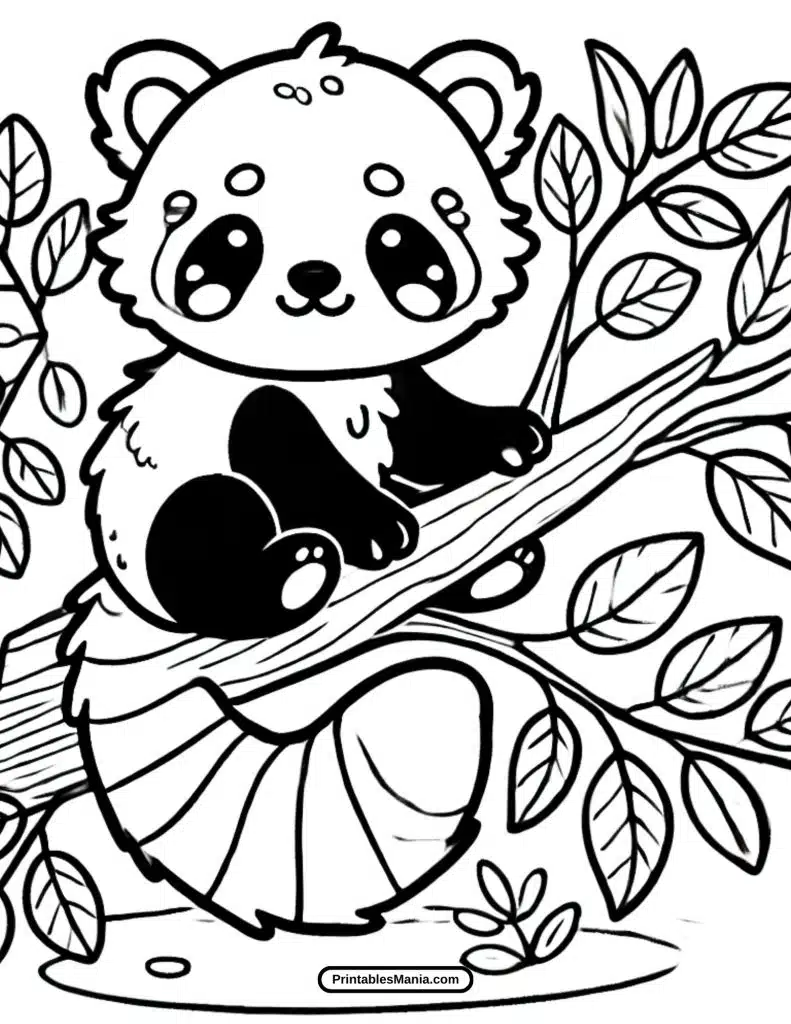 adorable red panda line art for coloring