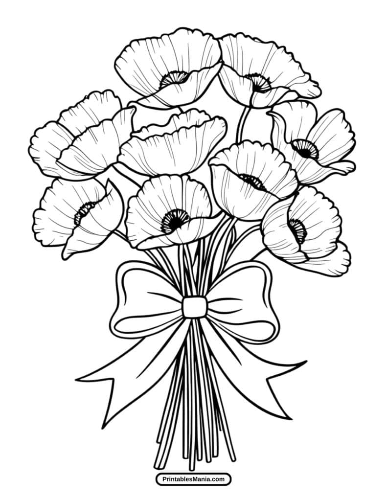 poppy bouquet coloring page for creative minds