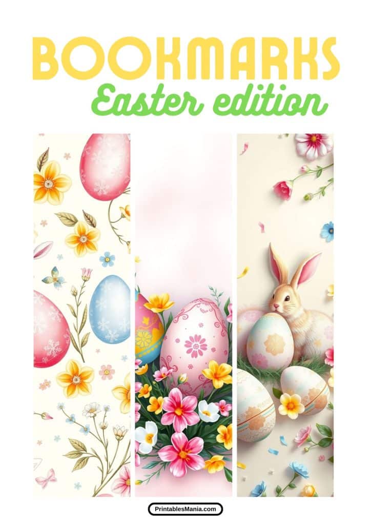 printable easter bookmarks featuring pastel colors and spring flowers