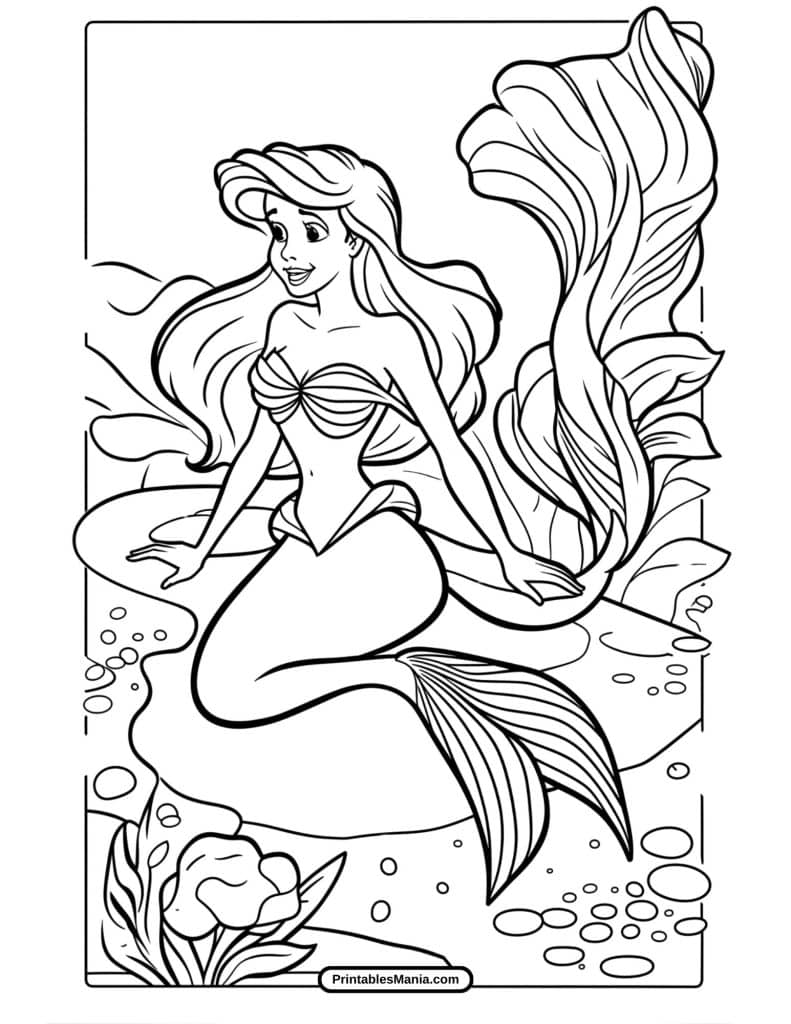 fun ariel coloring page with underwater friends for children