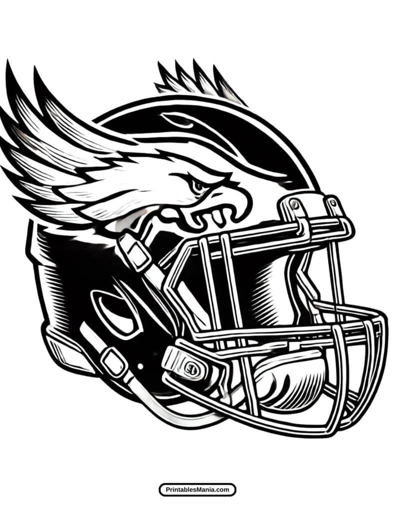 detailed eagles football helmet line art for coloring