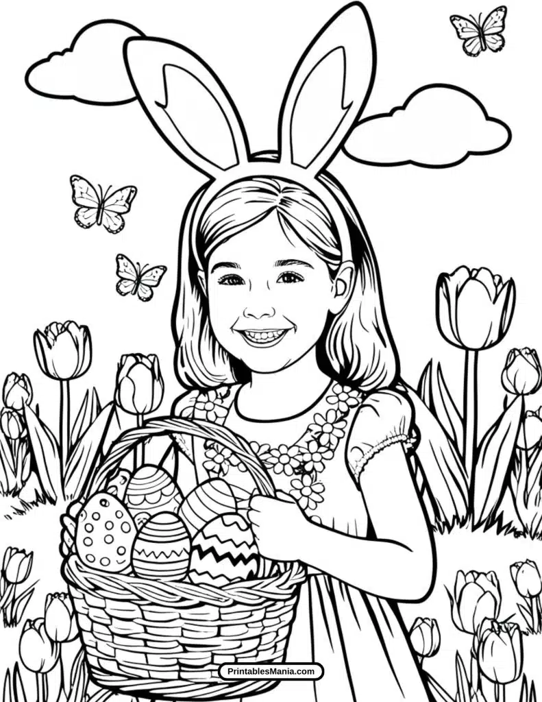 kids easter coloring page with eggs