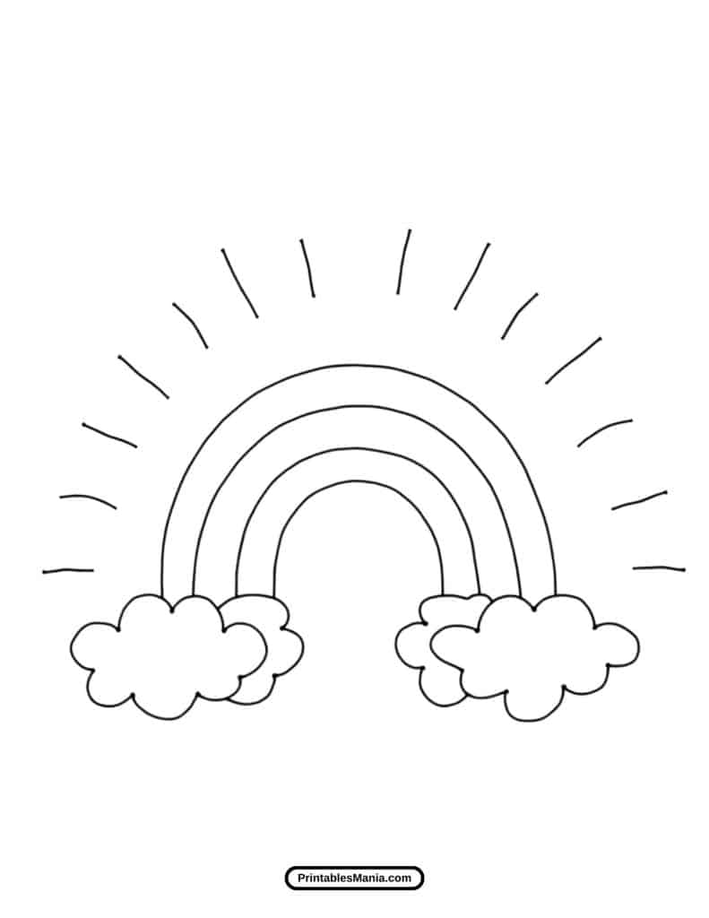 smiling clouds and rainbow coloring page