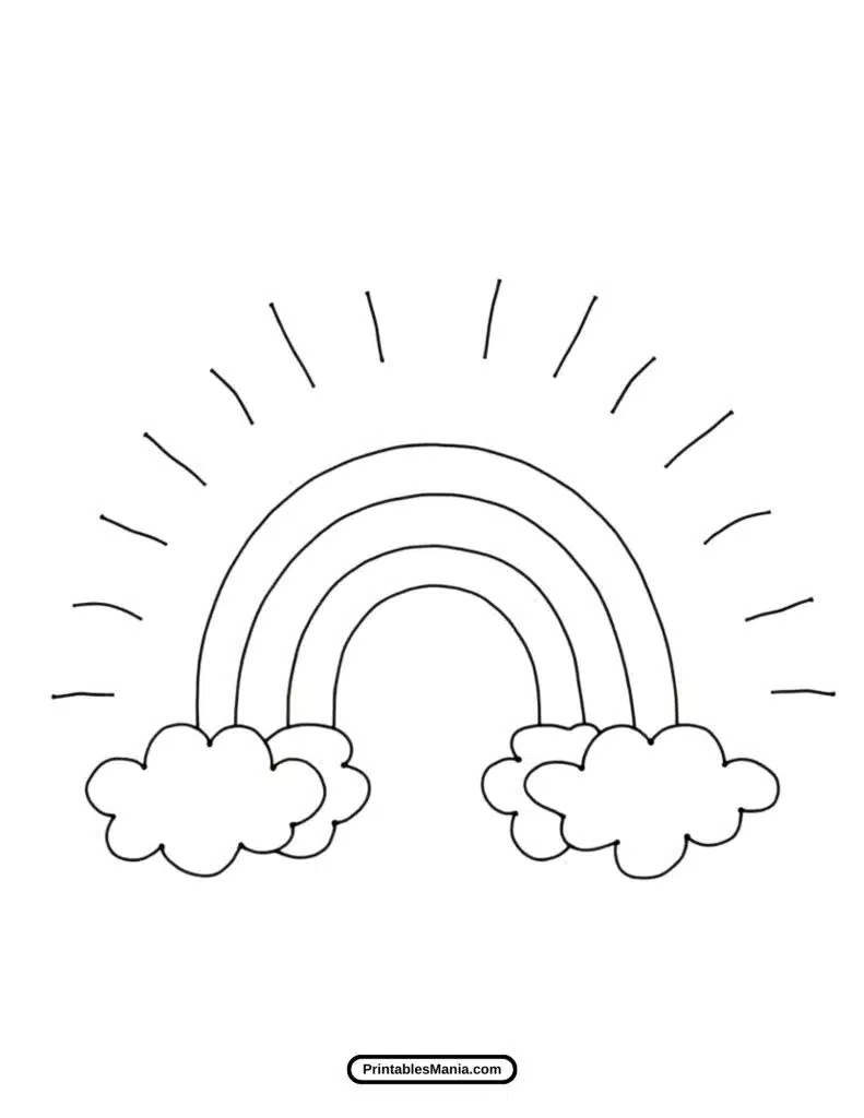 smiling clouds and rainbow coloring page