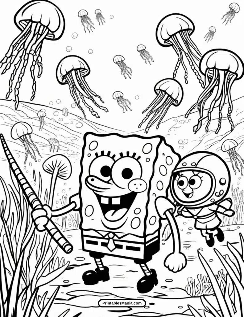 spongebob jellyfishing coloring sheet