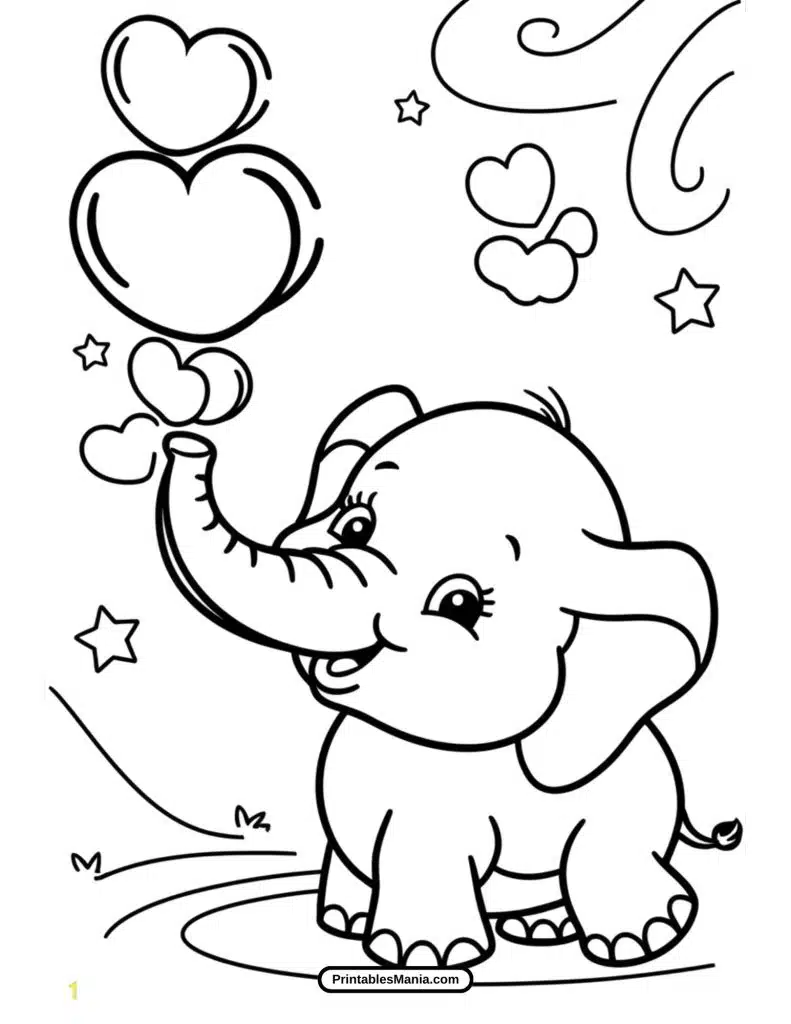 elephant blowing bubbles coloring page for kids