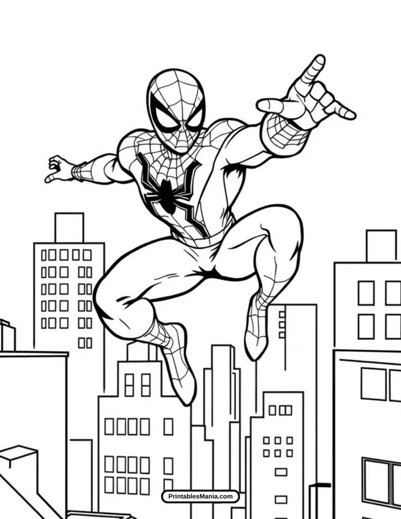 spiderman climbing a building coloring page