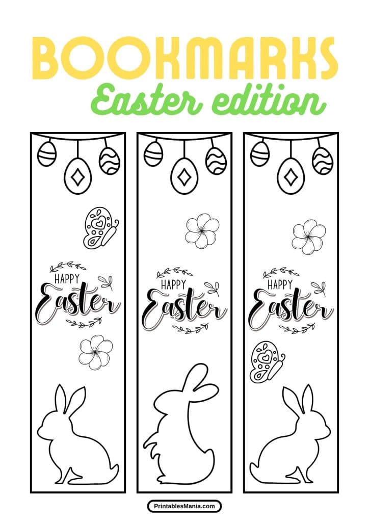 cute easter bookmarks for kids to print, color, and use in books