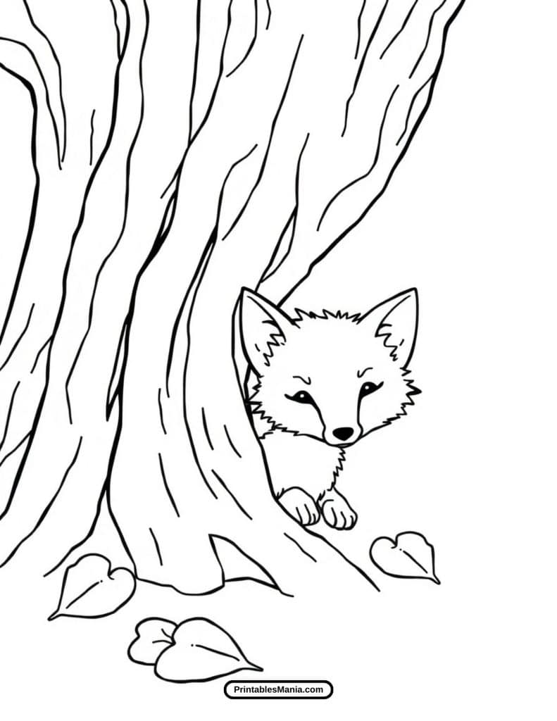 cute cartoon fox sitting in the forest