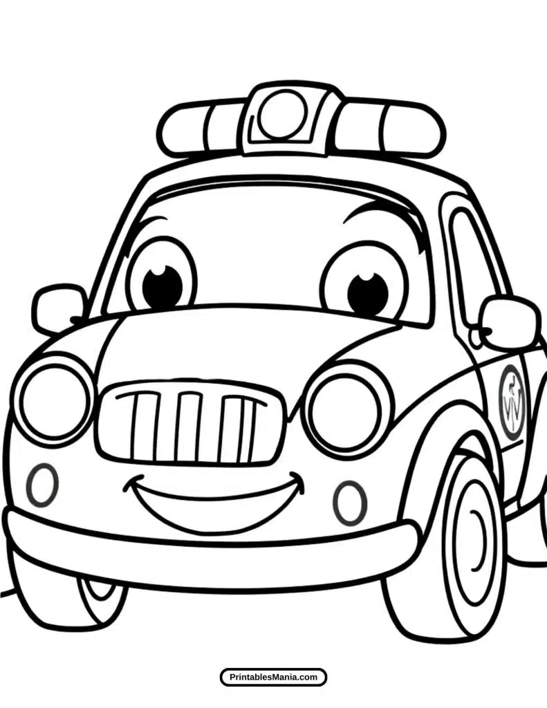 easy police car coloring page for preschoolers and toddlers