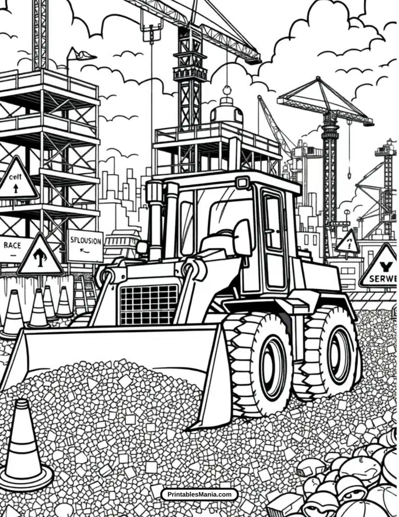 realistic bulldozer coloring sheet with detailed machinery