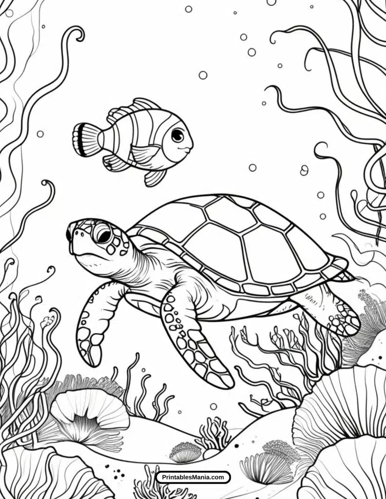 realistic sea turtle drawing to color