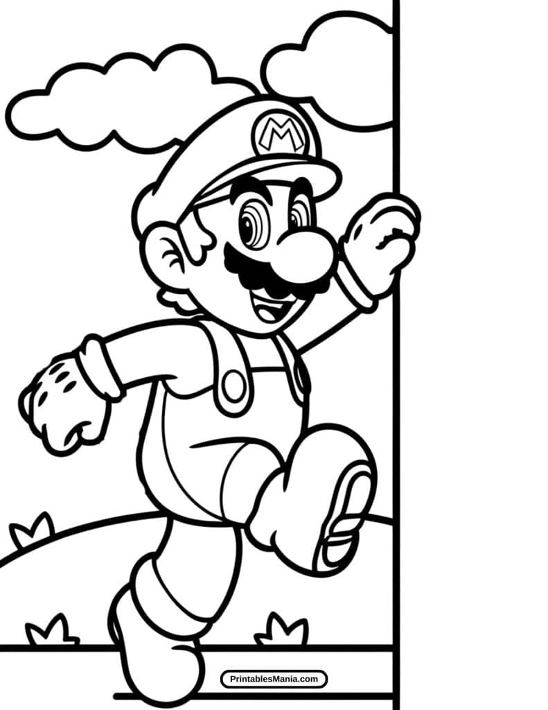 cute mario racing in  coloring page