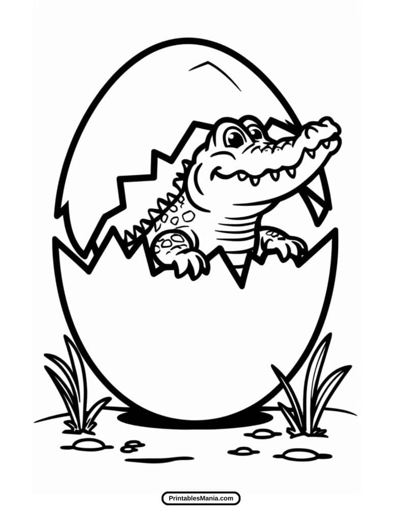 funny cartoon crocodile coloring sheet for kids