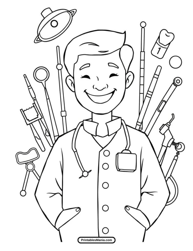 preschool dentist coloring page for early learning fun