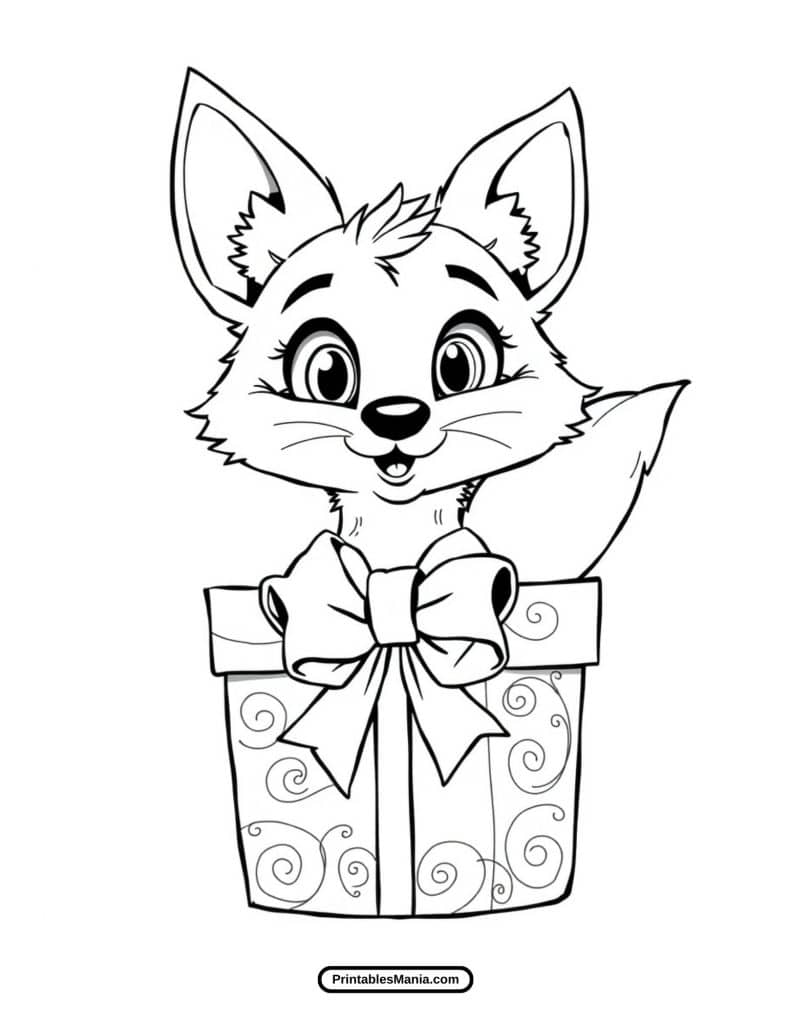 coloring sheet with a playful fox