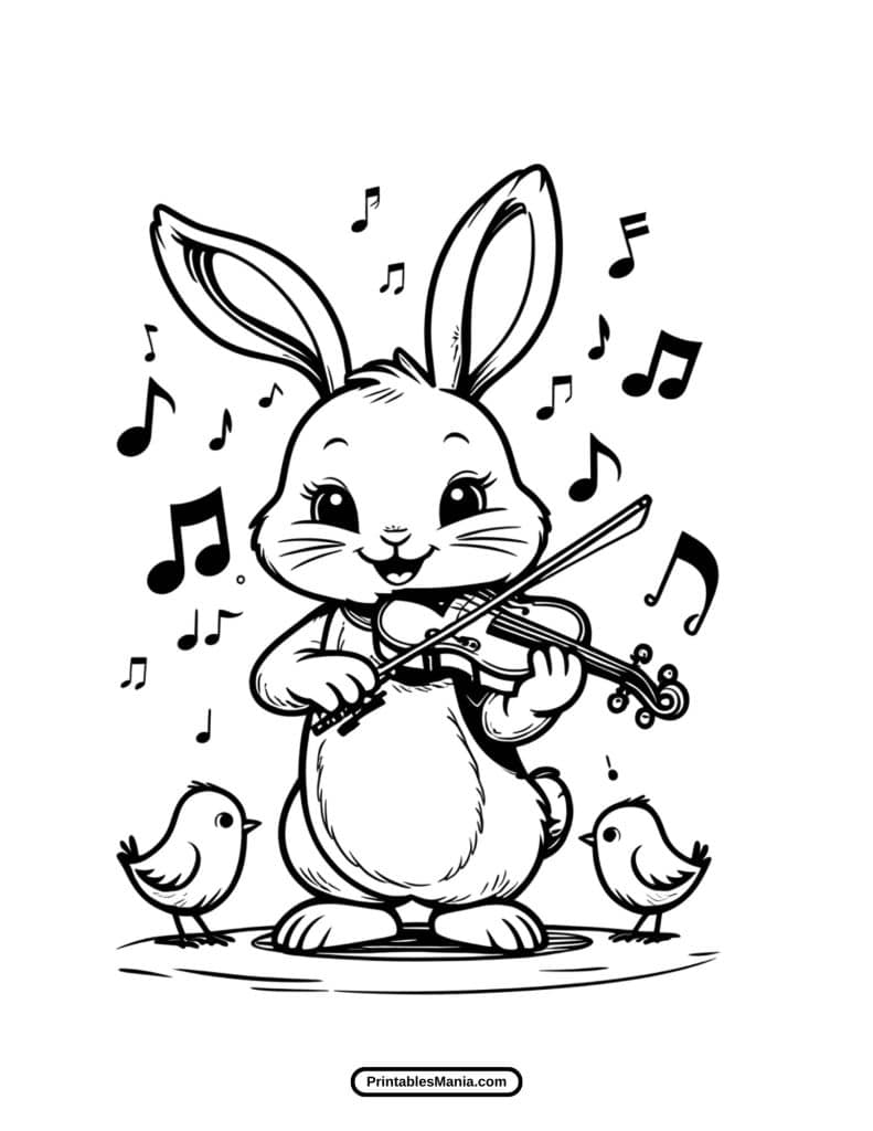 cartoon bunny coloring page with a happy expression