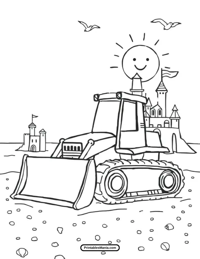 cartoon bulldozer coloring page with simple outlines