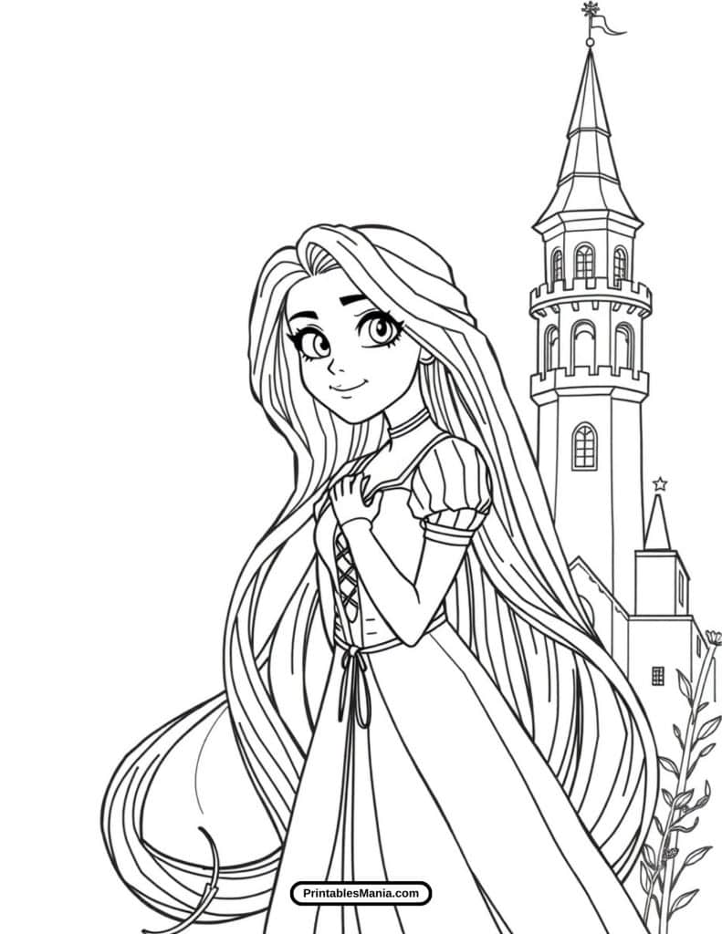 rapunzel in a tower coloring page