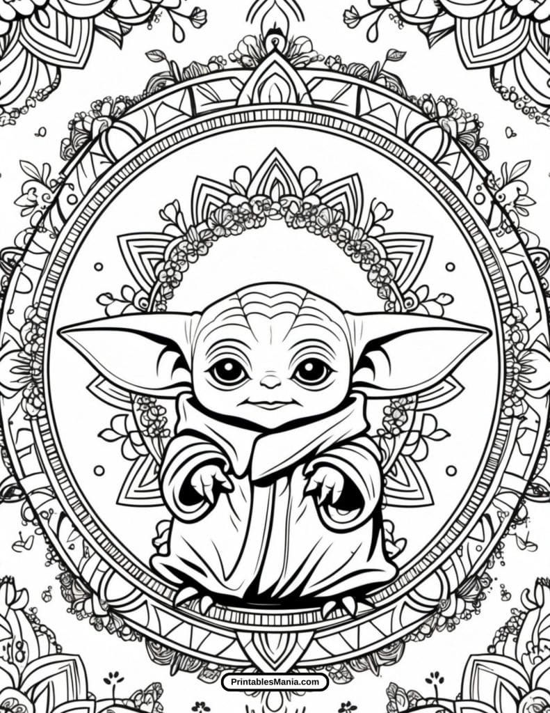 detailed baby yoda coloring page for adults