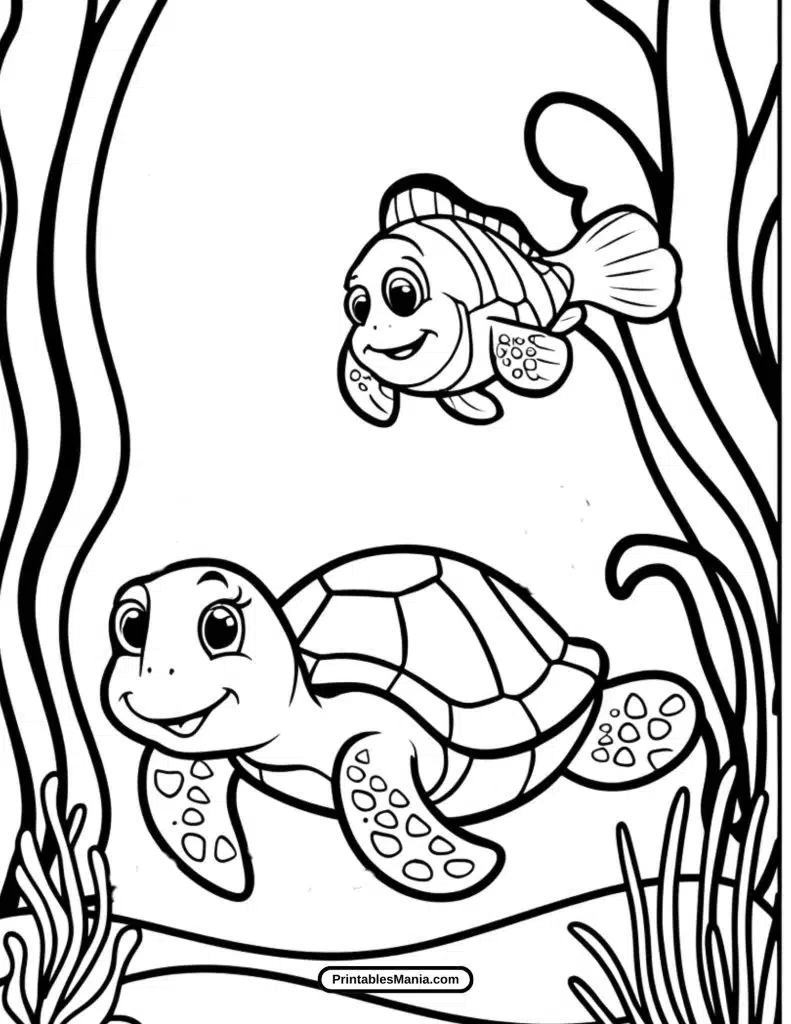 cartoon sea turtle coloring page